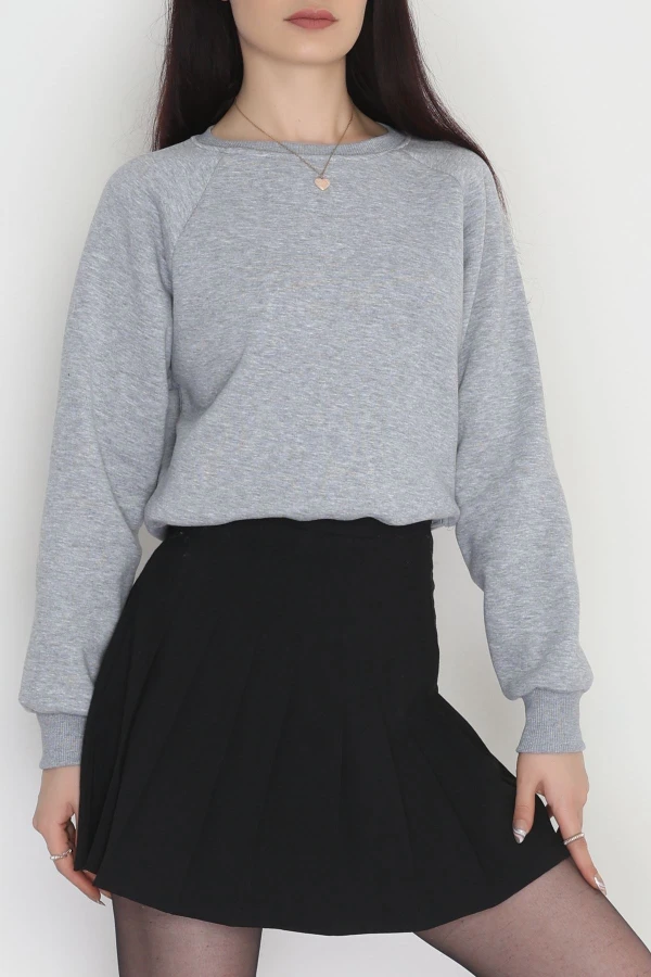 Bisiklet Yaka 3 İplik Sweat Gri