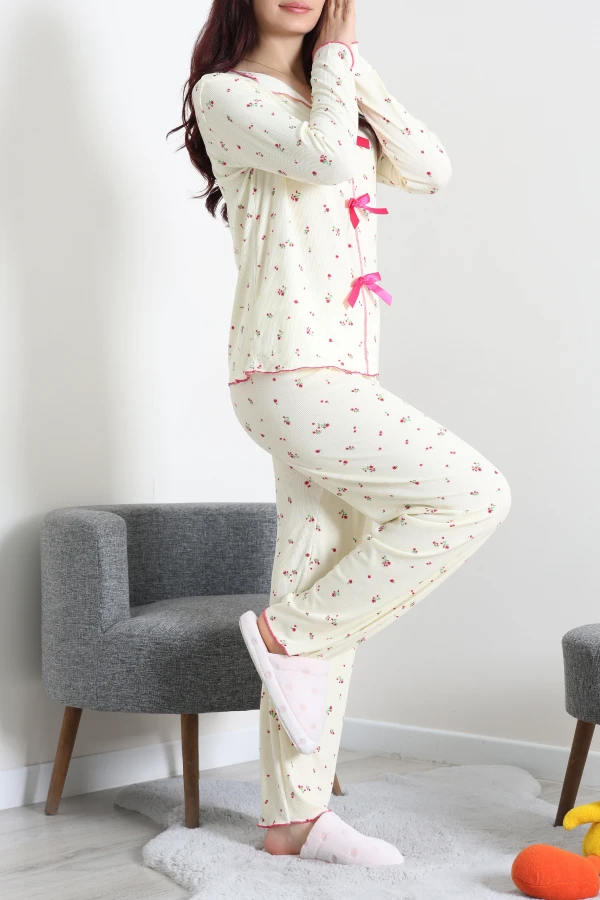 Kaşkorse Pijama Takımı Sarıçiçekli 4