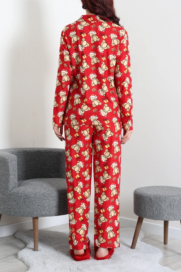 Kadın Kırmızıvizon Süet Düğmeli Rahat Pijama Takımı 8