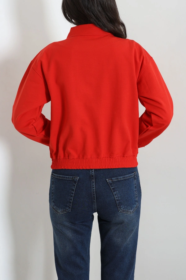 Likralı Dokuma Kumaş Bomber Ceket Kırmızı 7