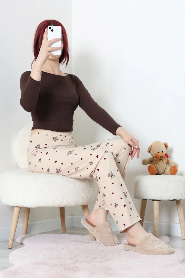 Desenli Süet Pijama Altı Bejayı 2