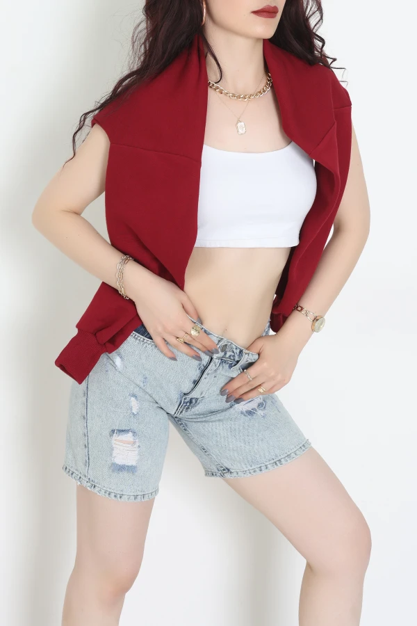3 İplik Şardonsuz Balon Kol Crop Sweat Bordo 4