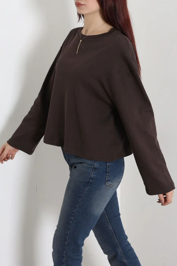 Kadın Acıkahve Kimono Kol Penye Sweat Tunik 5