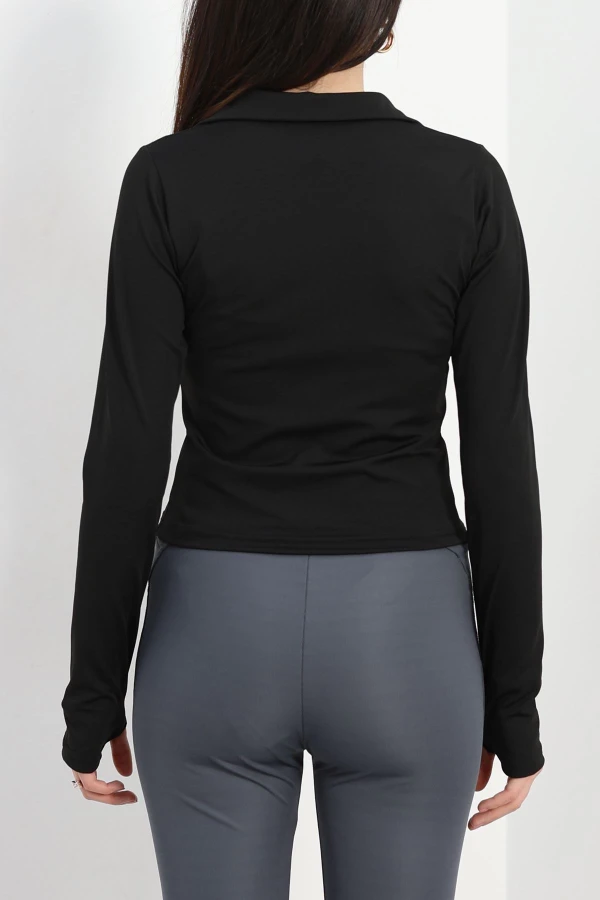 Kadın Siyah Dalgıç Parmak Geçmeli Basic Body 7