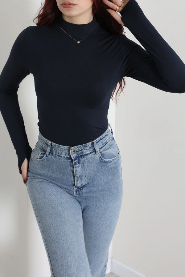 Kadın Koyu Lacivert Parmak Geçmeli Basic Body 3