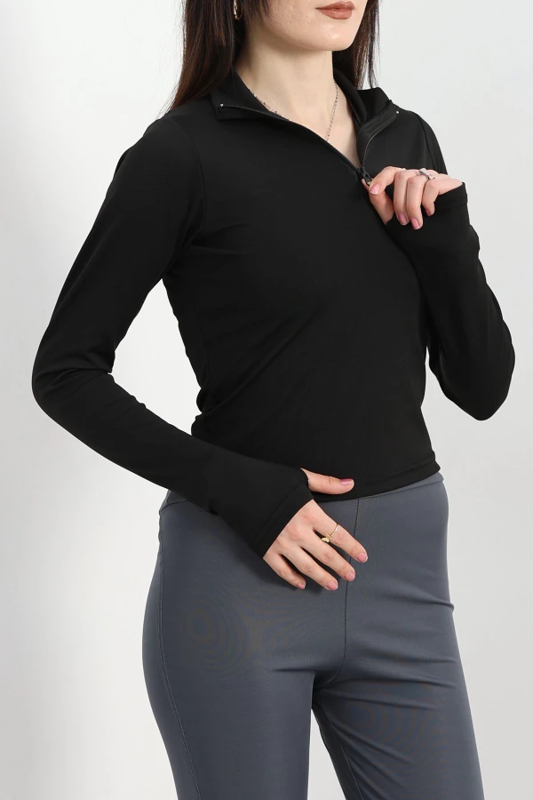 Kadın Siyah Dalgıç Parmak Geçmeli Basic Body 5
