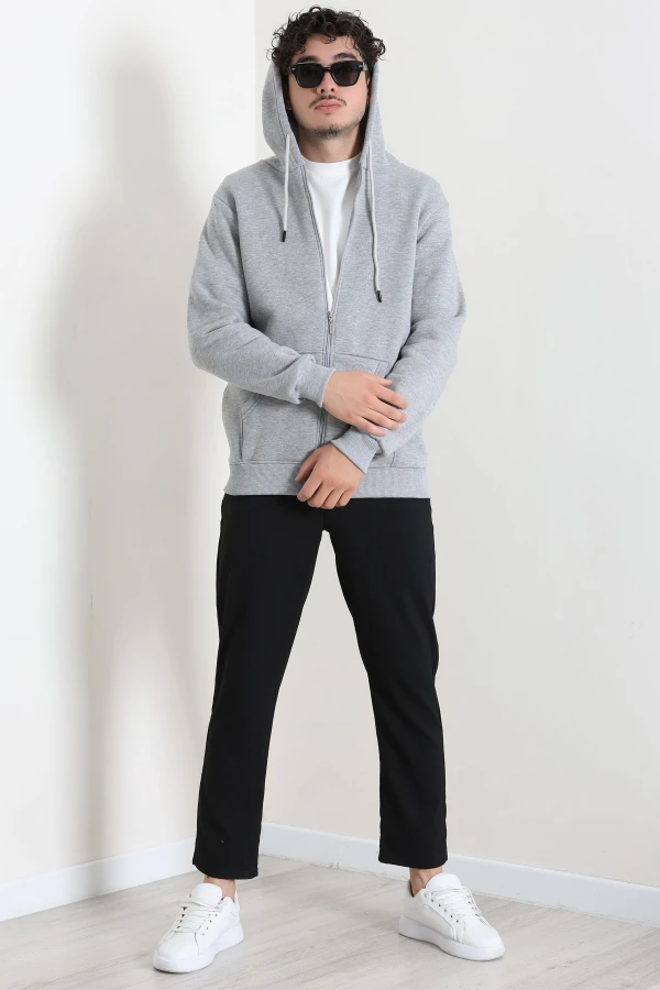 Erkek Gri 3 İplik Şardonlu Oversize Sweatshirt 3