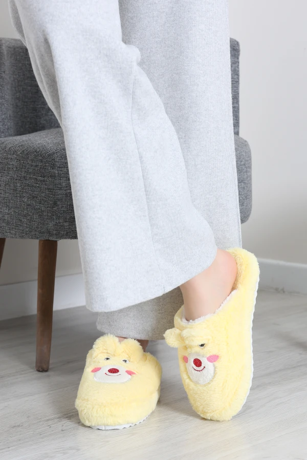 Peluş Desenli Kadın Ev Terliği Sarı 4