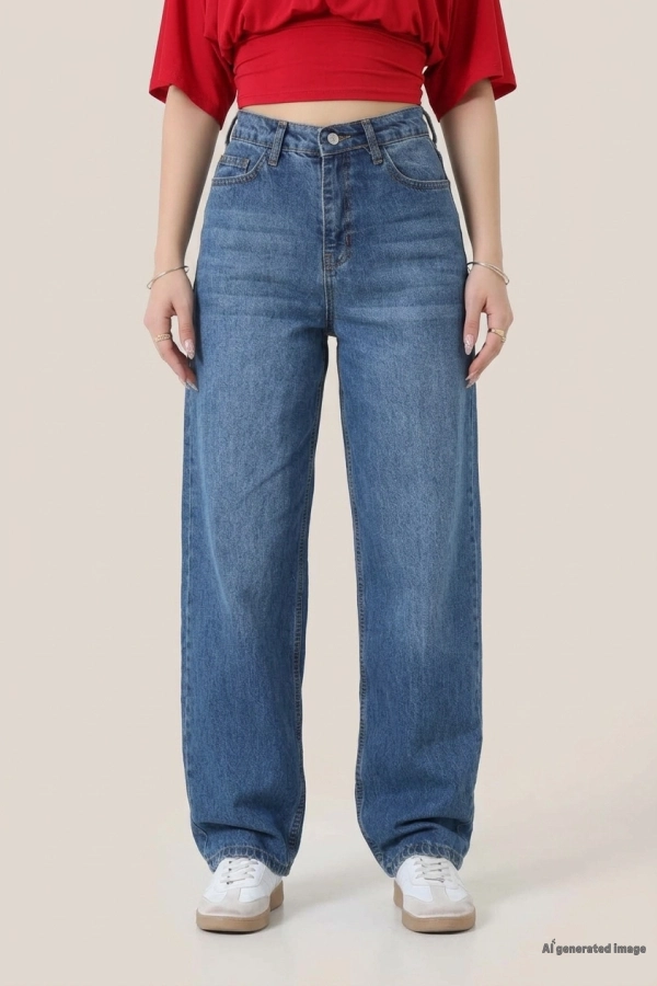 Tokalı Baggy Kot Pantolon Mavi