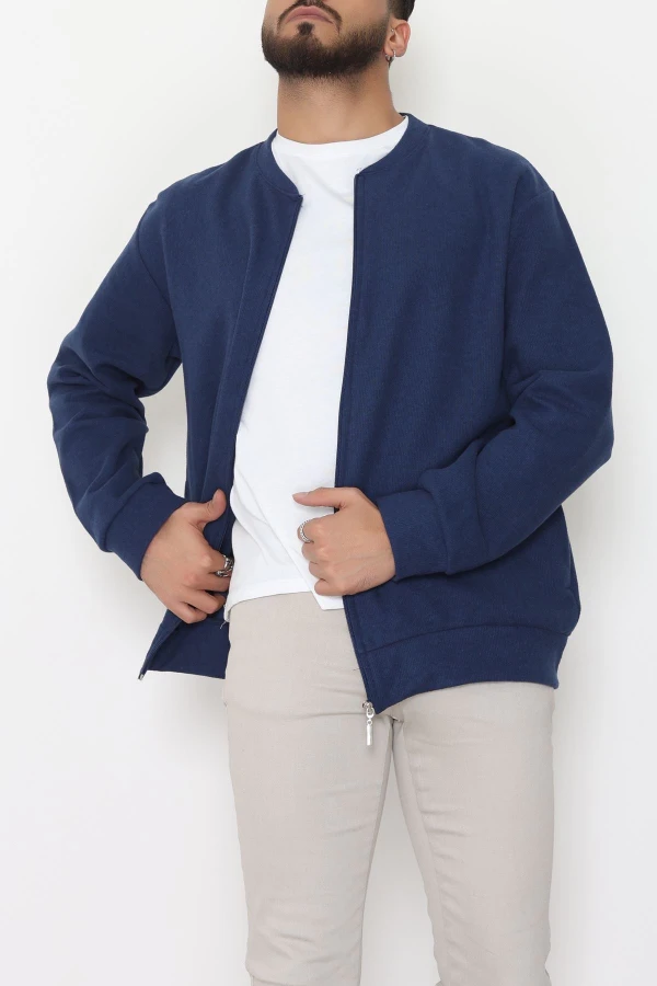 Fermuarlı Selanik Kumaş Erkek Sweat Lacivert 6