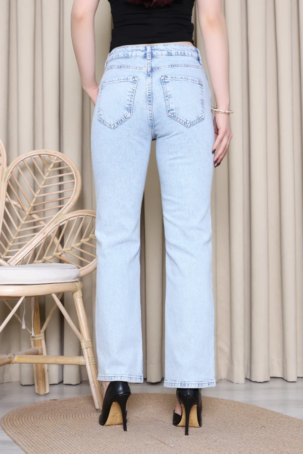 Premium Taşlı Straight Kot Pantolon Buzmavi 8