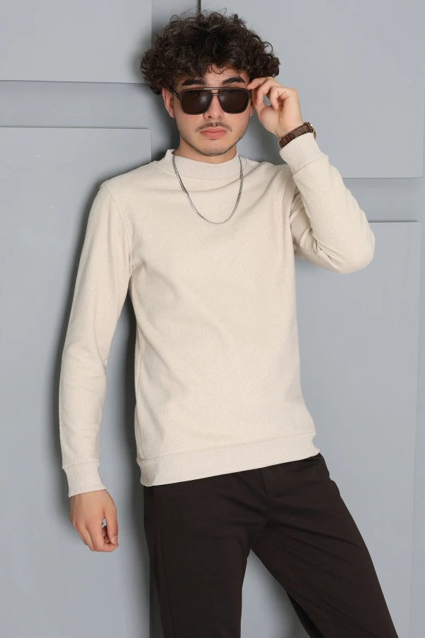 Selanik Yarım Boğazlı Erkek Sweat Bej 3