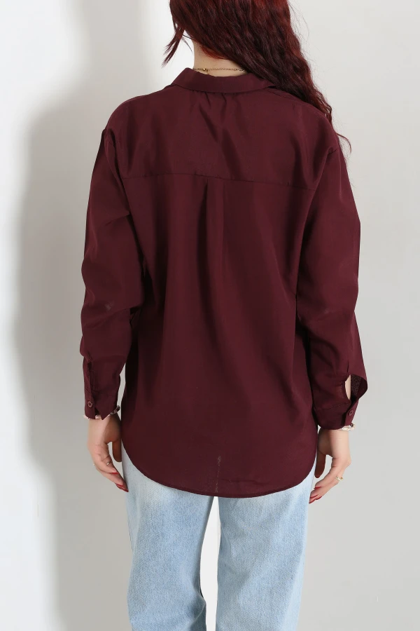 Terikoton Oversize Gömlek Mürdüm 7