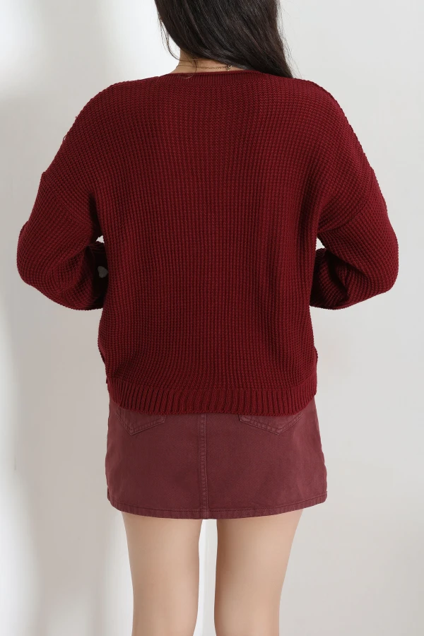 Nakışlı Crop Hırka Bordolatte 8