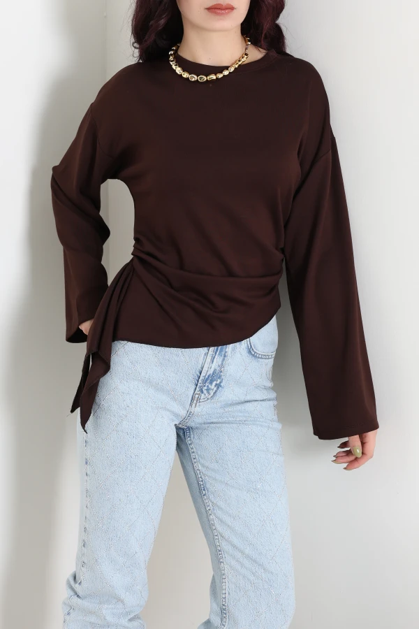 Kimono Kol Modal Bluz Acıkahve 5