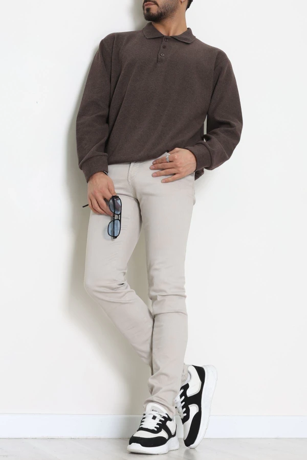 Polo Yaka Selanik Erkek Sweat Kahve 2