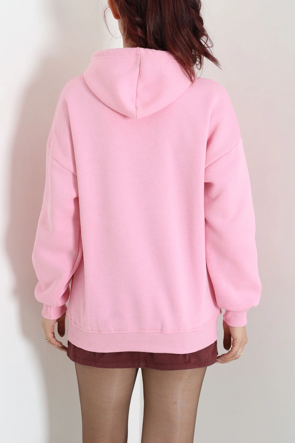 Kapşonlu Baskılı Sweat Pembe 8