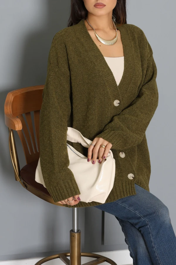 Triko Oversize Hırka Haki 2