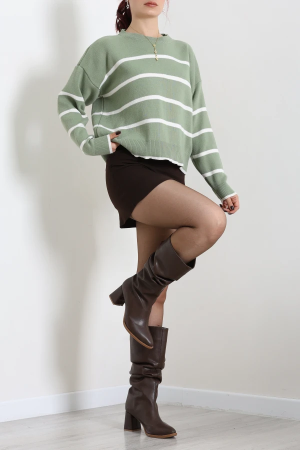 Çizgili Crop Triko Çağlalatte 6