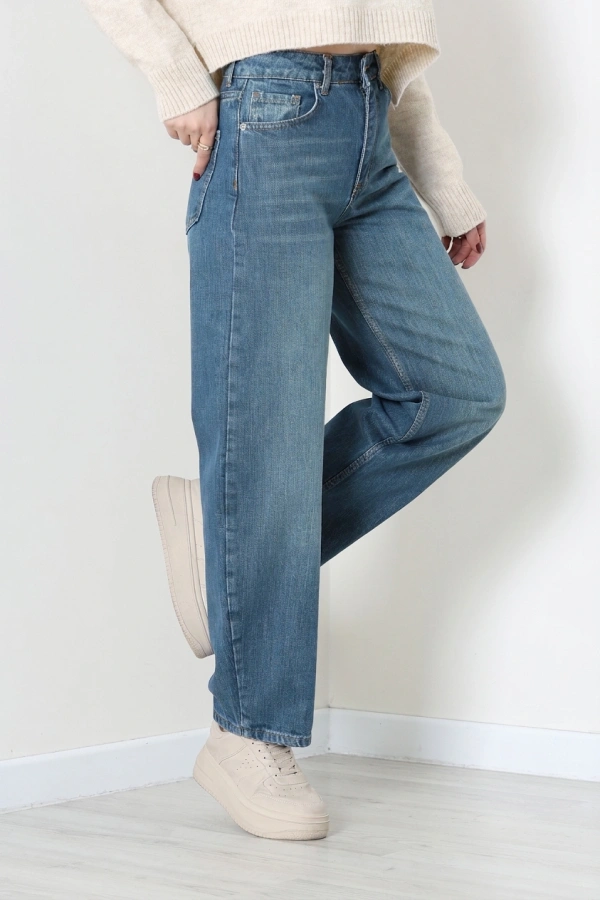 Kadın Yeşil Barrel Fit Yüksek Bel Kot Pantolon 5