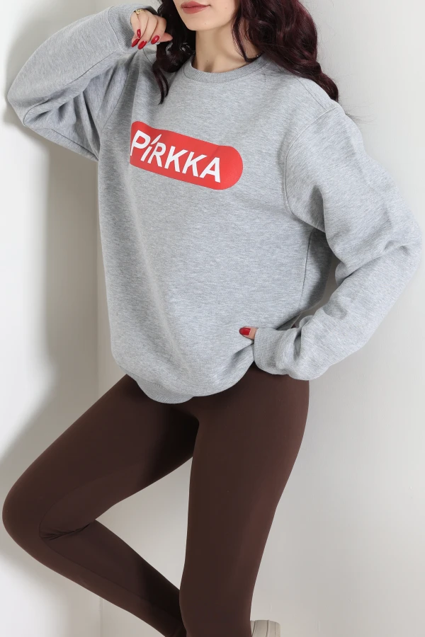 Baskılı Şardonlu 3 İplik Sweat Gri 3