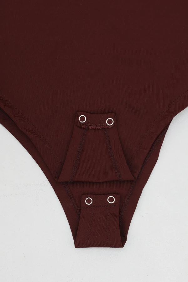 Kadın Bordo Dalgıç Bisiklet Yaka Uzun Kol Çıtçıtlı Body 9