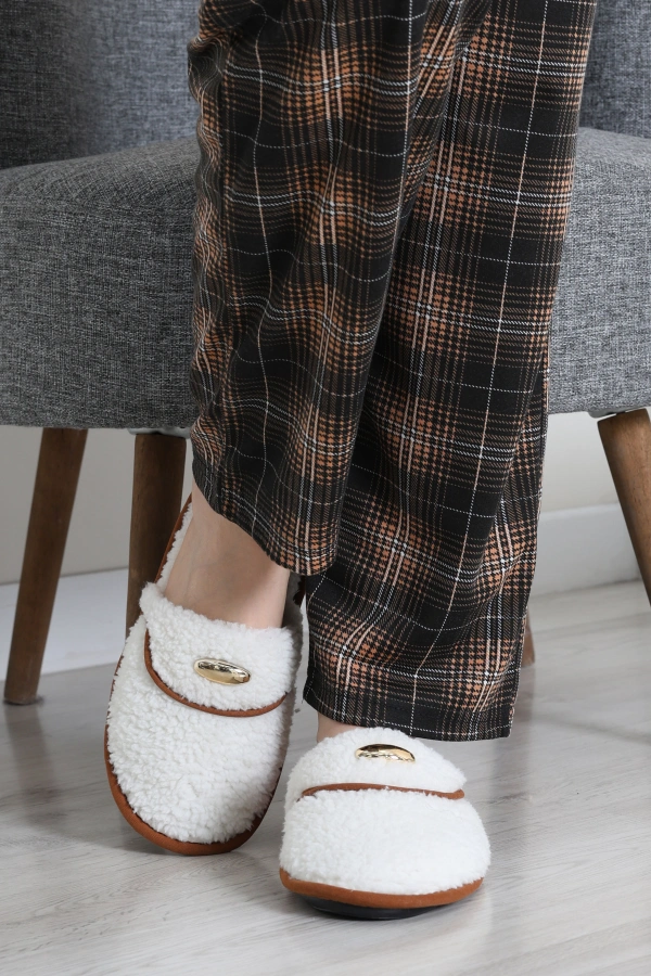 Peluş Ev Terliği Ekru 4