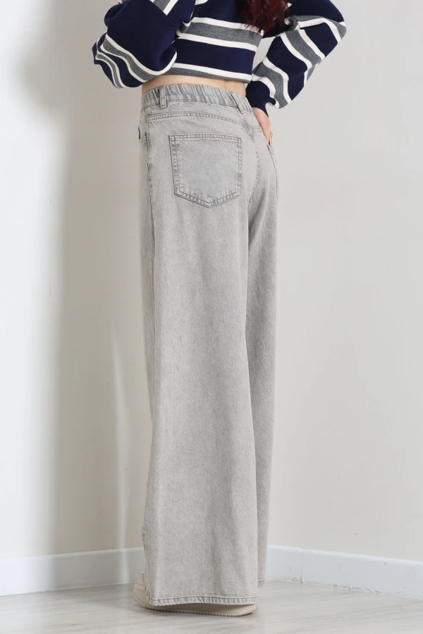Kadın Gri Wide Leg Yüksek Bel Bol Paça Kot Pantolon 7