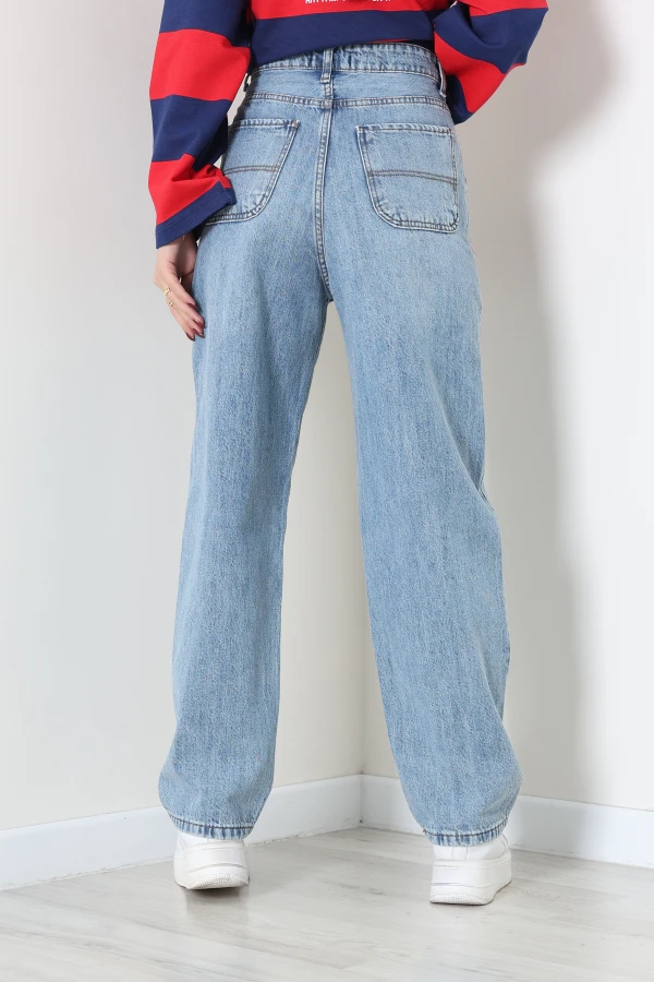 Kadın Açık Mavi Baggy Fit Yüksek Bel Kot Pantolon 7