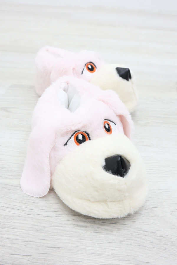 Çocuk Pudra Pembe Ev Panduf Sıcak Kaymaz Peluş Terlik 5