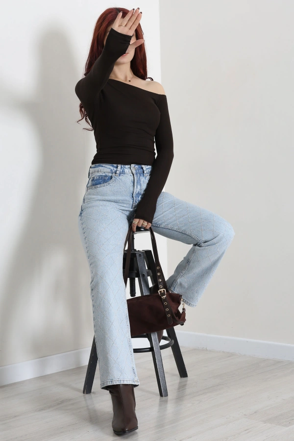 Kadın Acıkahve Omuz Açık Parmak Geçmeli Basic Body 2
