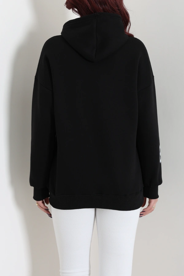 Kadın Siyah Kapüşonlu Baskılı Oversize Sweat 8