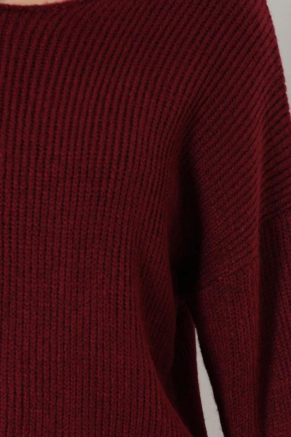 Kadın Bordo Düşük Kol Oversize Triko Kazak 7