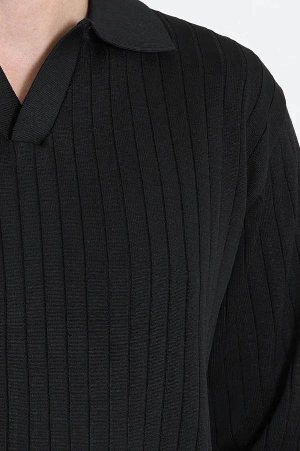 Erkek Siyah Polo Yaka Triko Sweat Uzun Kollu Basic 7