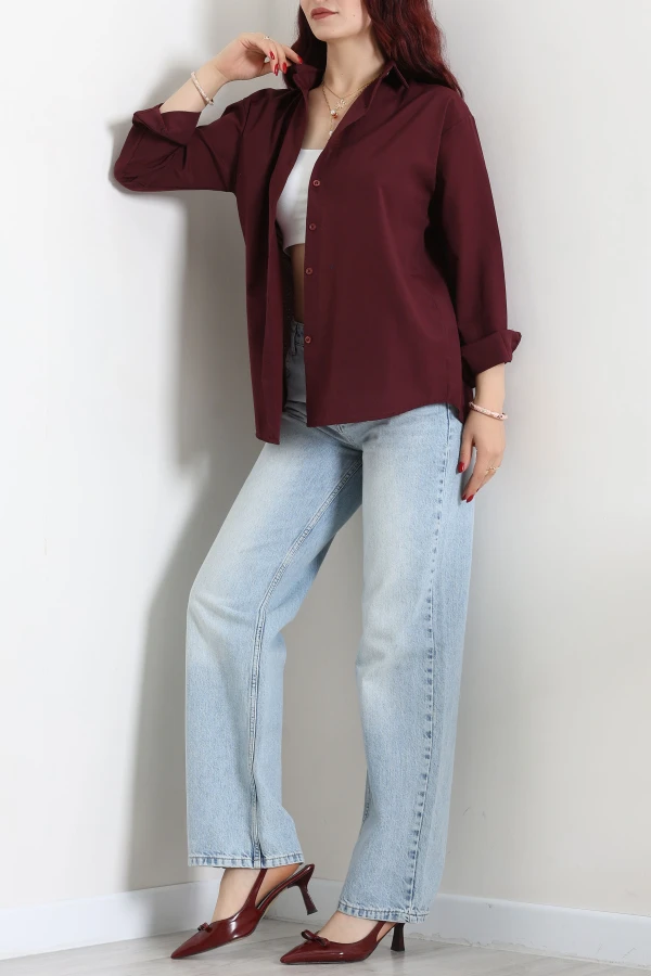 Terikoton Oversize Gömlek Mürdüm 6