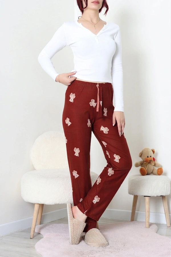Desenli Süet Pijama Altı Kahveayı 4