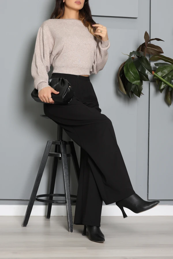 Kadın Siyah Çift Pilili Regular Fit Klasik Pantolon 4
