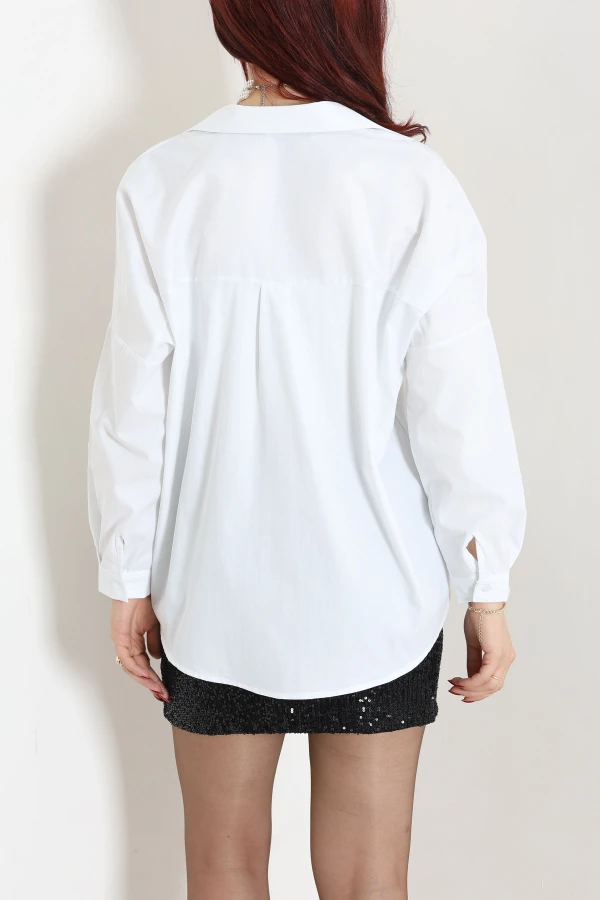 Oversize Poplin Gömlek Beyaz 7