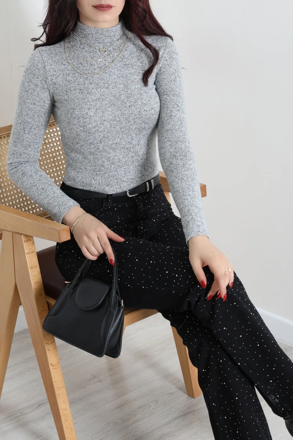 Dik Yaka Yumoş Body Gri 3