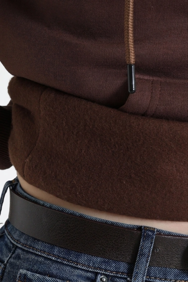 Kapşonlu Baskılı Sweat Kahve 7