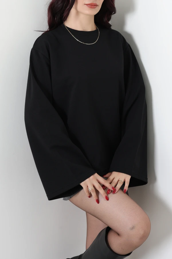 İki İplik Kimono Kol Sweat Siyah 5