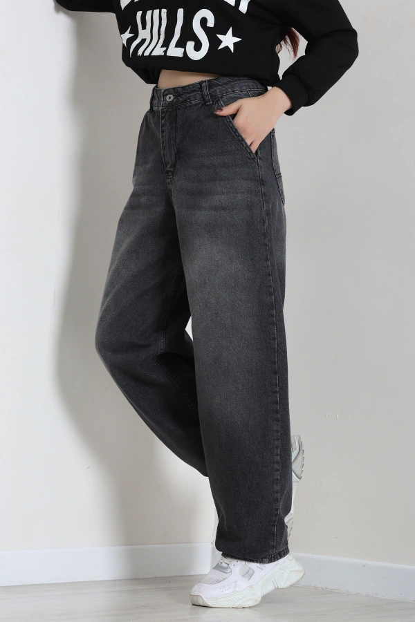 Kadın Açık Füme Yüksek Bel Baggy Fitilli Kot Pantolon 4
