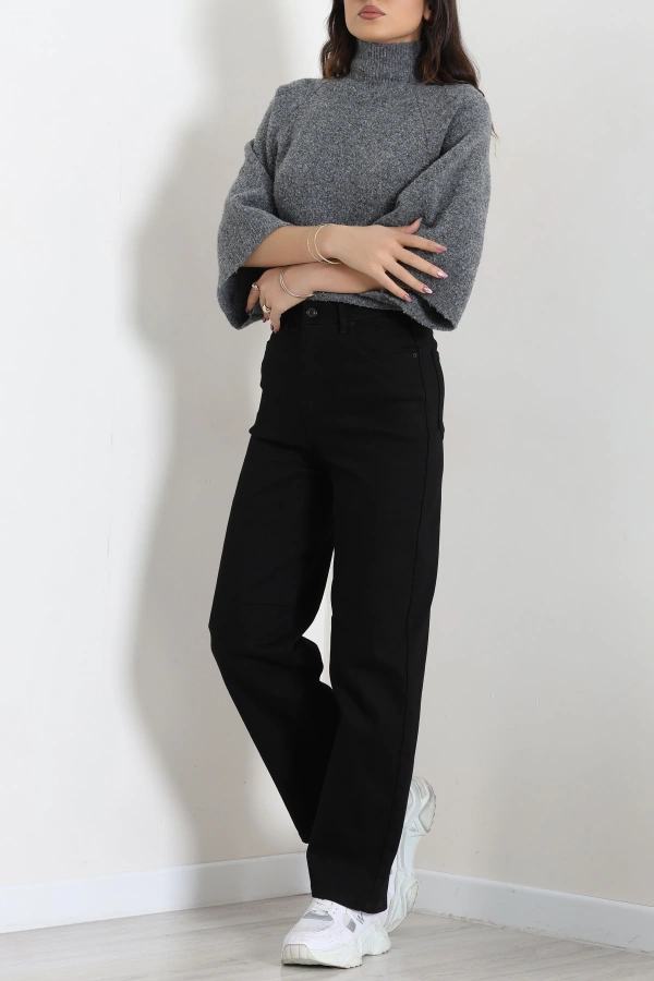 Kadın Siyah Tokalı Baggy Fit Yüksek Bel Kot Pantolon 4