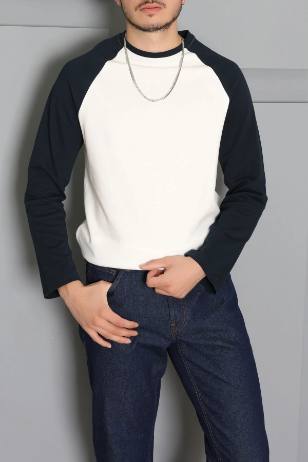 İnterlok Bisiklet Yaka Reglan Kol Erkek Sweatshirt Beyazlaci 5