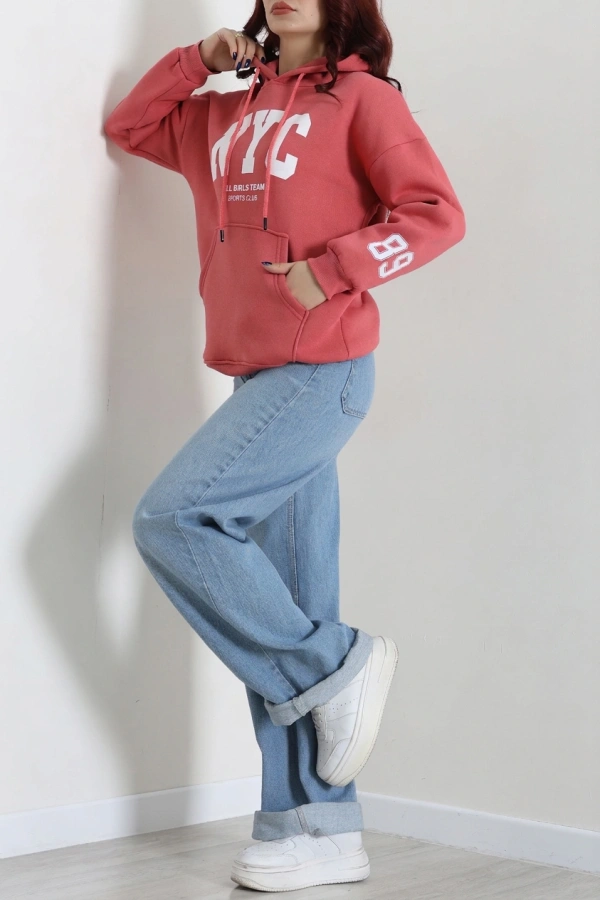 Kadın Gülkurusu Kapüşonlu Baskılı Sweat Tunik 6
