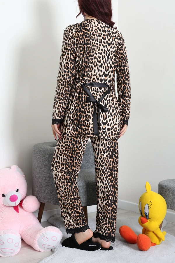 Süet 3'Lü Pijama Set Leopar 11