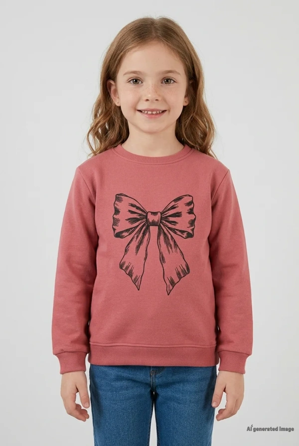 3 iplik Bisiklet Yaka Baskılı Çocuk Sweat Gülkurusu