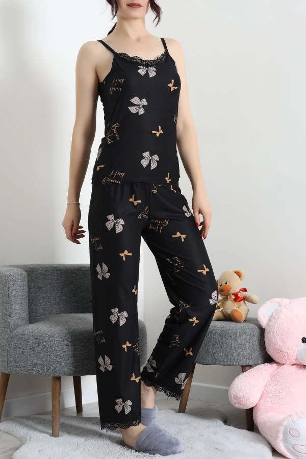Süet 3'Lü Pijama Set Siyahbej 3