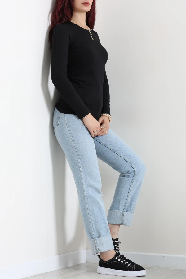 Uzun Kol Bisiklet Yaka Body Siyah 6