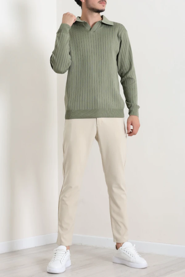 Polo Yaka Erkek Triko Sweat Haki 3